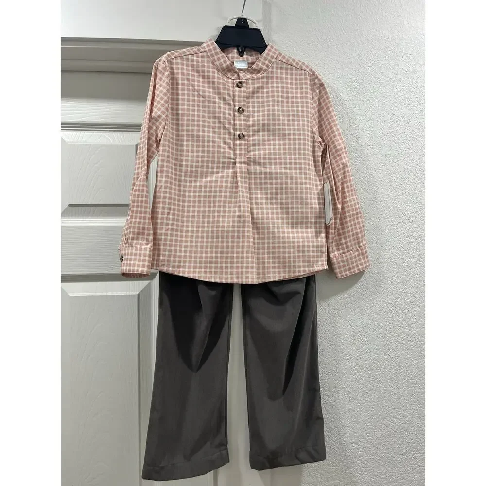Edgehill Collection little Boys Woven Gingham Corduroy Pants Set size 6